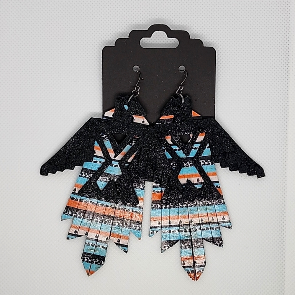 Handmade leather and cork on leather Thunderbird earrings